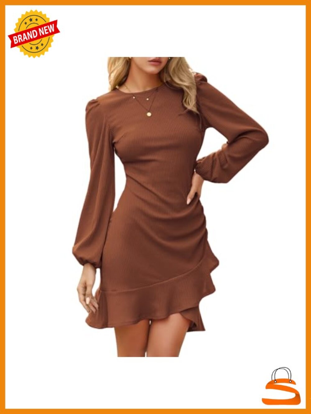 Long Sleeve Bodycon Mini Sweater Dress Ruffle Fishtail Hem Party